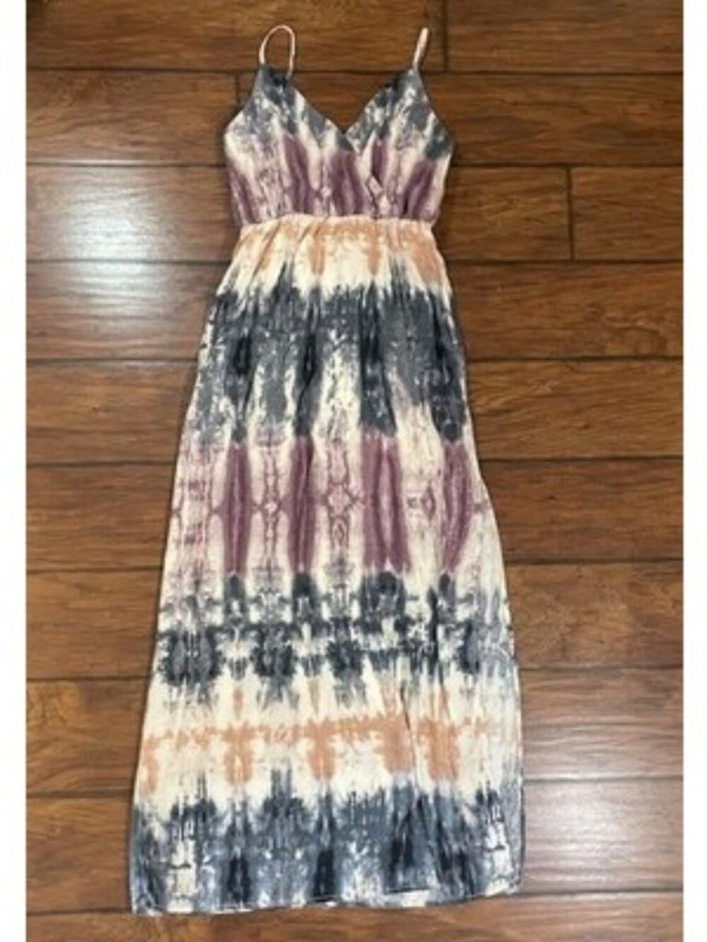 Women’s Size S Tie Dye V-Neck Maxi Dress Ombre Boho Sundress Festival Chic Cami